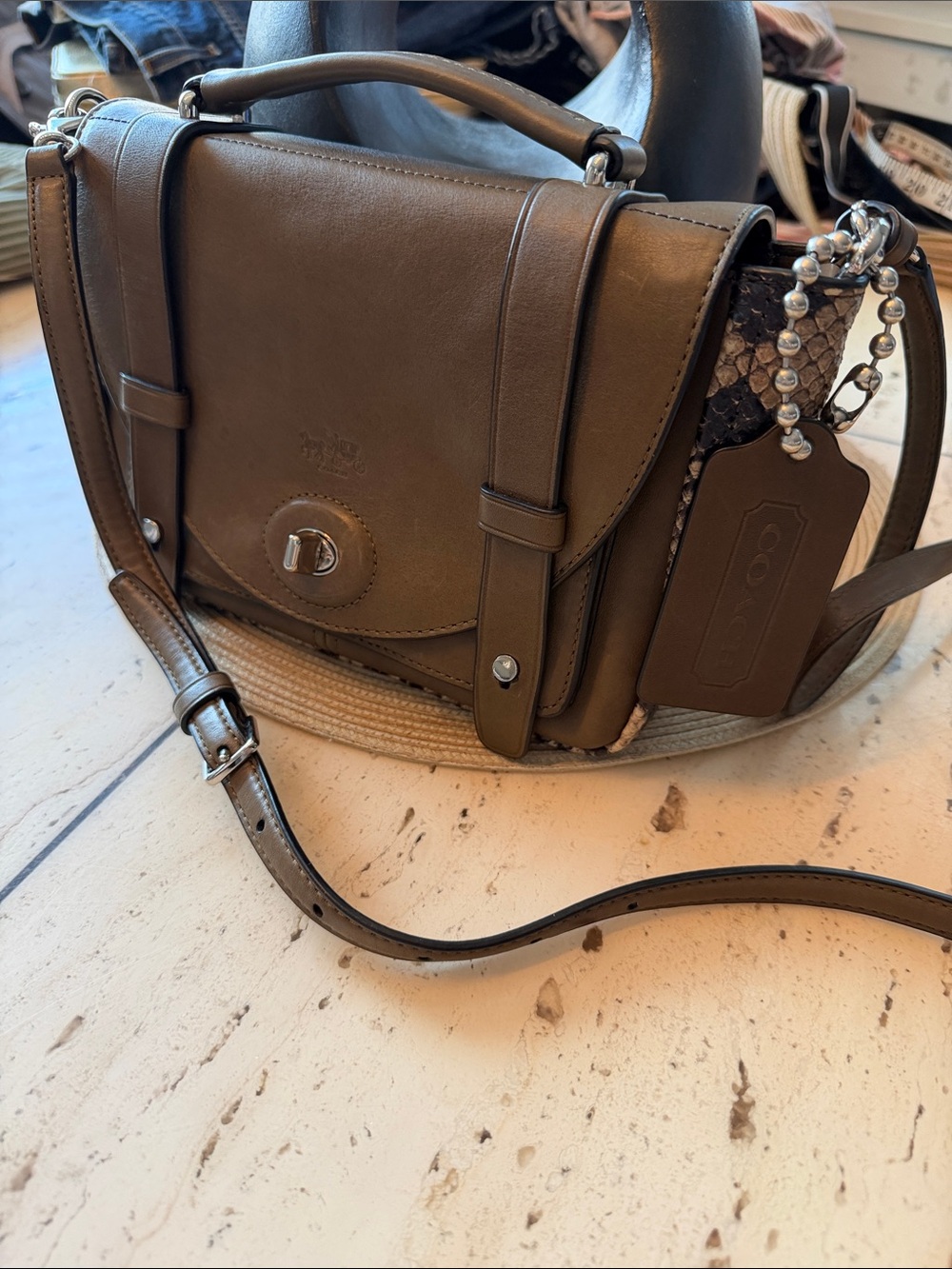 Coach 2014 Bleeker Natural Leather Messenger Crossbody w/Python Embossed Trim